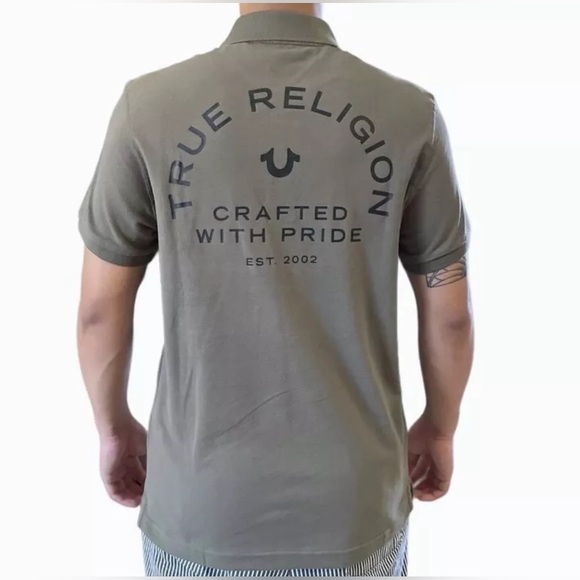 True Religion Logo Polo Shirt 100% Authentic In Unique Military Green, XXL - Picture 2 of 10